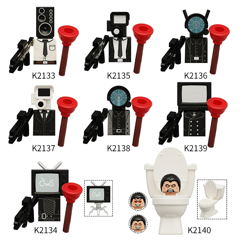 8pcs MOC Creative Skibidi Toilet Man TV People Monitor Speaker Building Blocks Toys DIY Bricks Toy For Children Christmas Gifts