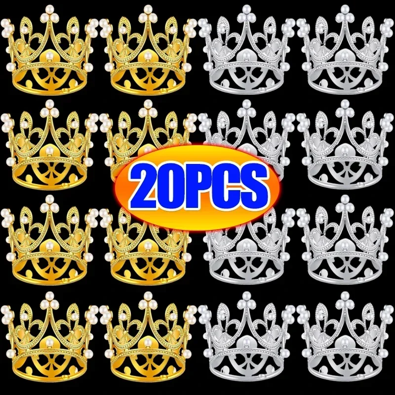 20/1Pcs Mini Crown Cake Decoration Pearl Tiara Gold Silver Crowns Cake Topper for Children Hair Ornaments Wedding Birthday Party