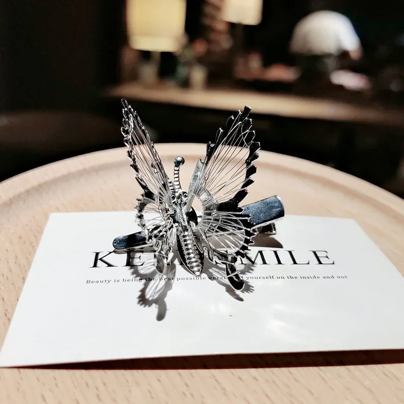 1pc Moving Butterfly Metal Hair Clips Girls Broken Hair Duckbill Tassel Clips for Women Hair Side Gold Silver Barrettes Clip