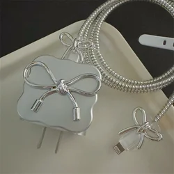 Luxury Electroplating Bowknot Charger Cover For IPhone 11 12 13 14 15 18/20W Charge Protection Cover Charger Sleeve Accessories