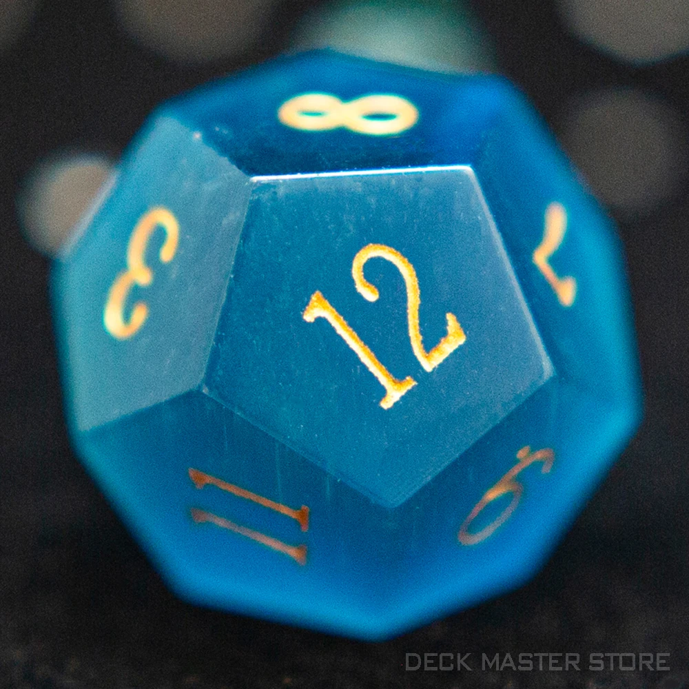 Dados de ojo de gato aguamarina, piedras preciosas poliédricas de varias formas, dados digitales D20 para D & D TRPG, juegos mágicos de mesa, juegos