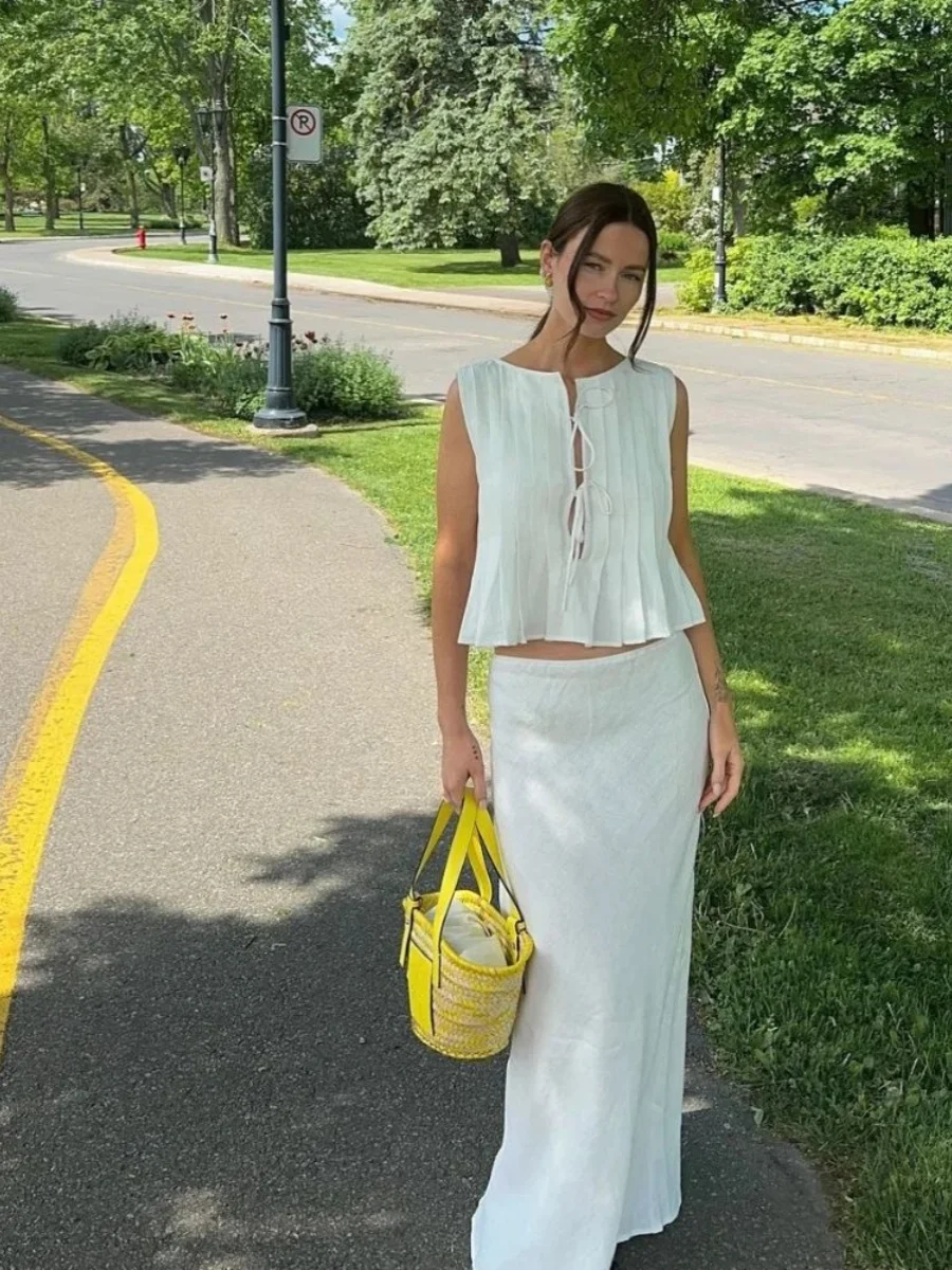 Set irt da donna in cotone e lino Svel, gonna longuette a vita alta, collezione autunnale, comodo e traspirante