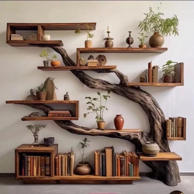 Wabi Sand Wind Fragrant Camphor Wood Bogu Shelf, Home Stillwind Retro Solid Wood Bogu Shelf Creative Features