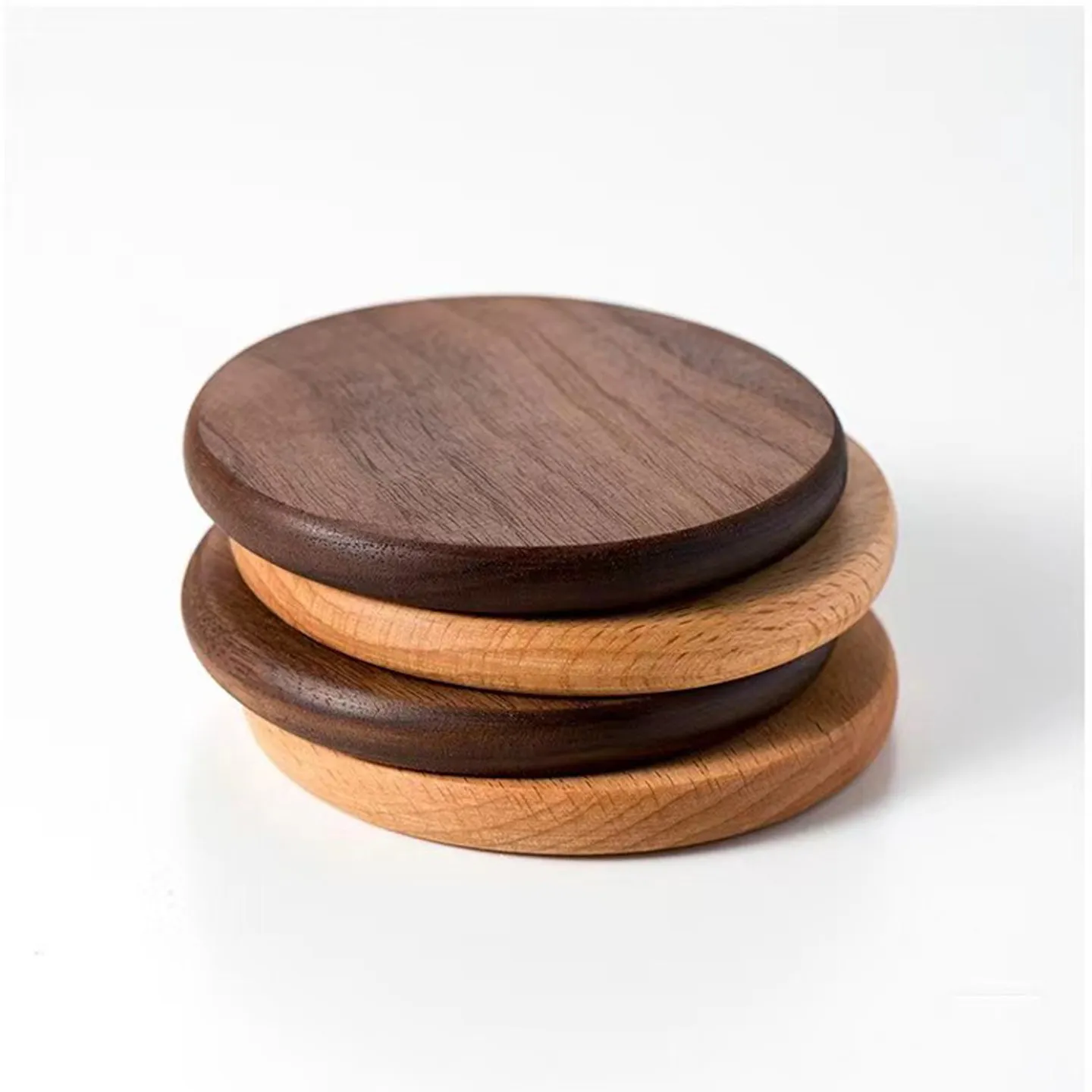 2PCS Wooden Coaster Tea Coffee Cup Pad Walnut Durable Heat Resistant Round Bowl Teapot Mat Home Wood Placemats Decor Coasters