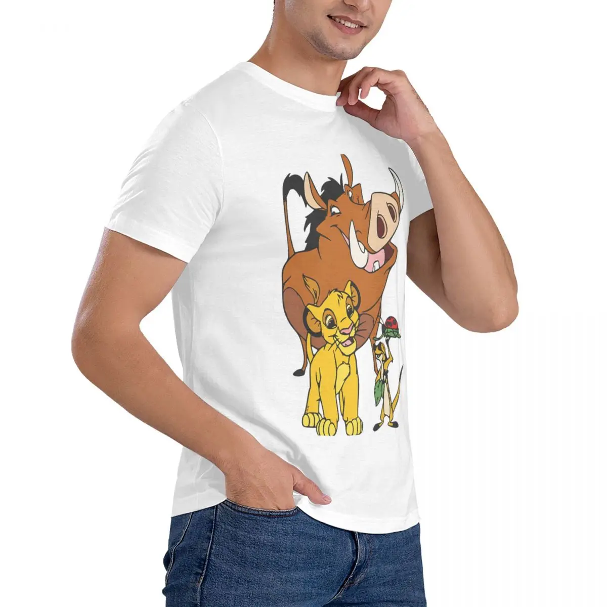 Simba Timon Pumba Disney Movie T Shirts The Lion King Simba 100% Cotton Clothes Novelty Short Sleeve Round Neck Tee