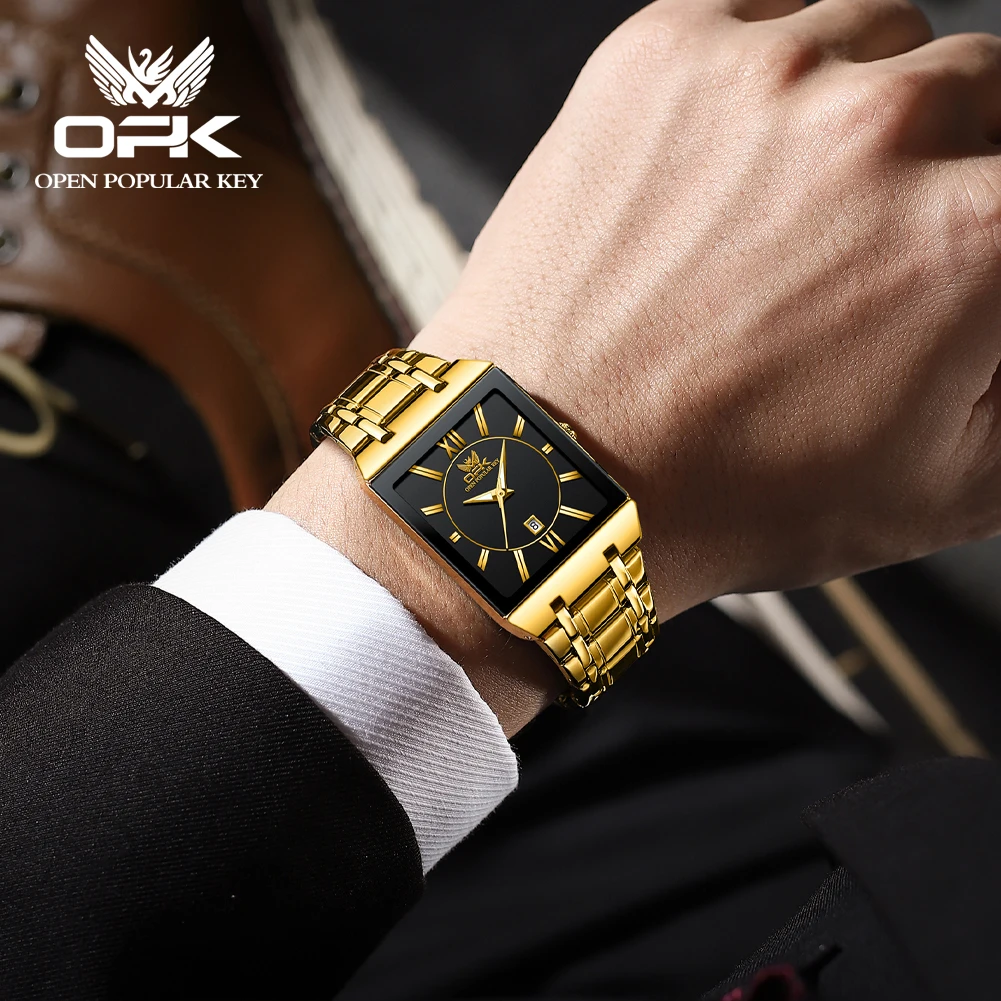 Zegarek kwarcowy marki OPK, kwadratowy, wodoodporny, dla mężczyzn, model 8156