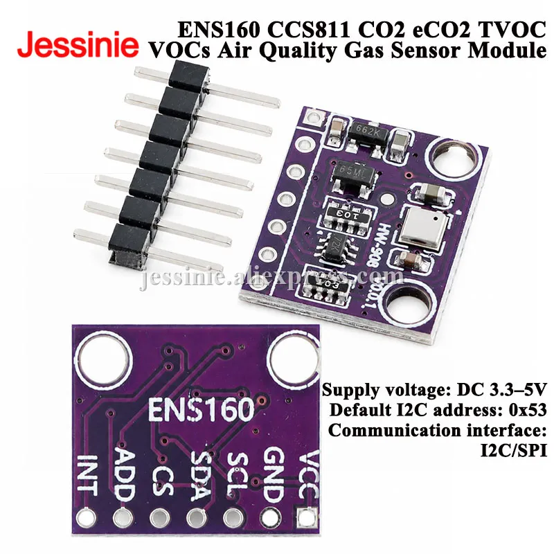10Pcs/1pc ENS160 CCS811 CO2 ECO2 TVOC VOCs Air Quality Numerical Gas Sensor Module 0x53 I2C IIC SPI 3.3V 5V
