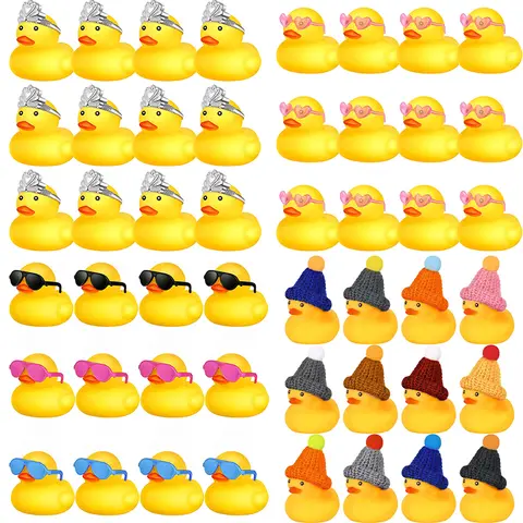 12 Pcs Rubber Ducks with 12 Sunglasses/ Hats/ Headwear/ Scarf Small Cruise Ducks in Bulk Mini Rubber Duckies Toys Gift