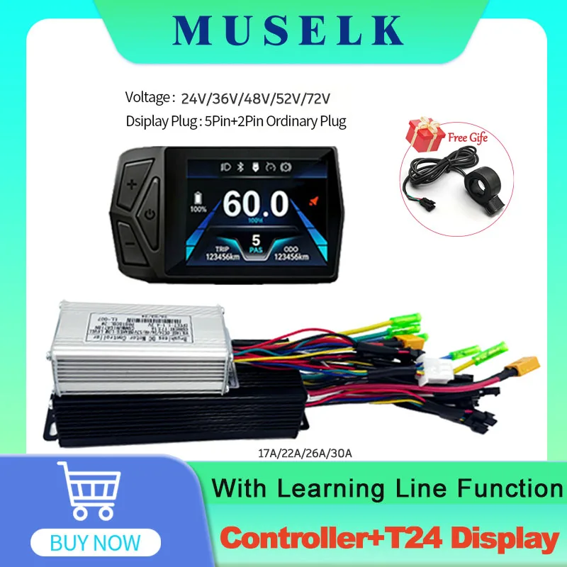 Ebike 24V/36V/48V/52V learning function sine wave controller and T24 display combination suitable for 350W-5000W motors image 1