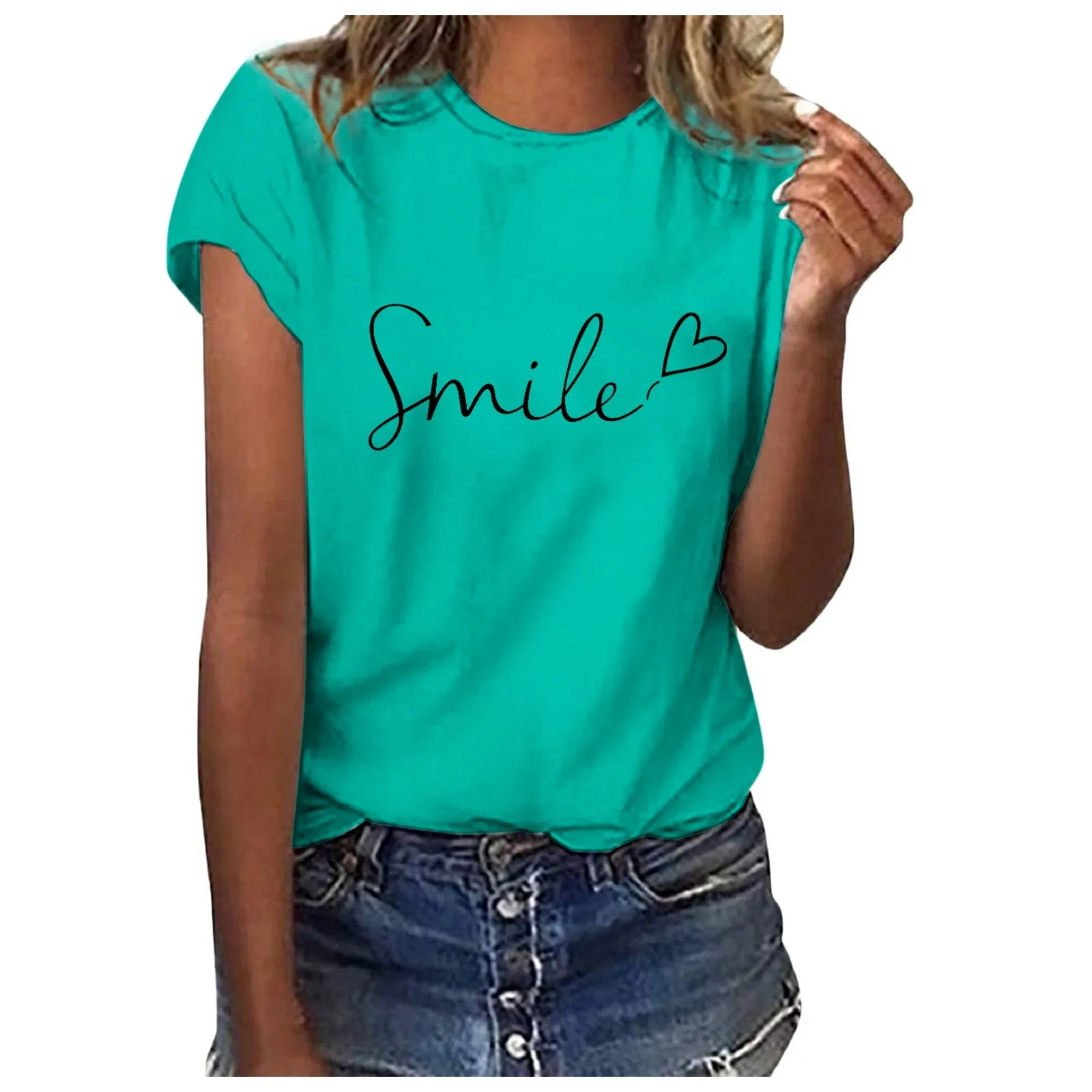 

Letter Print O-Neck Short Sleeve Lady T Shirt Women Solid Color Short Sleeve Blouse Top Regulai Fit Streetwear Fashion T-Shirt