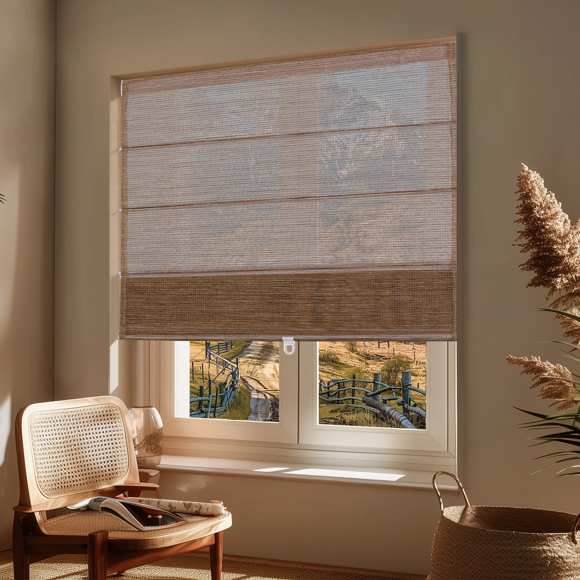 Natural Jute Woven Roman Blinds Sunshade Window Shades Customized Cordless  Roll for Luxury Home Decor Built-In for Home