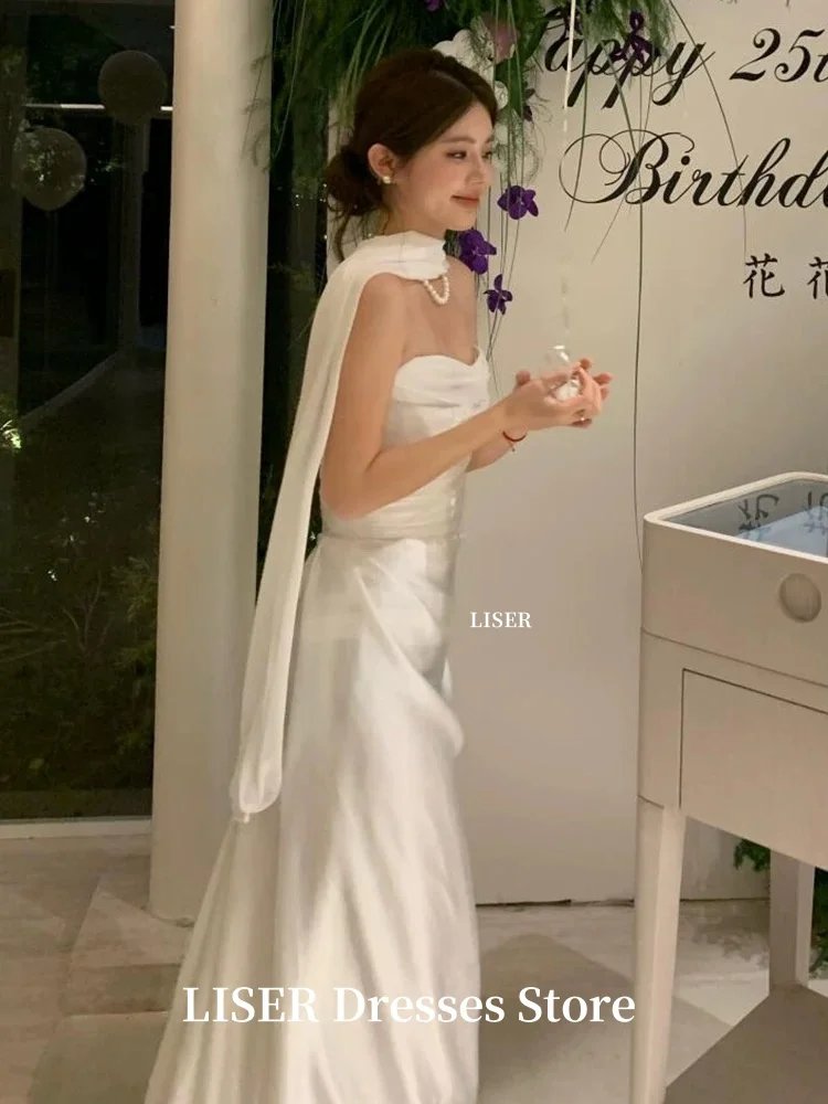 Liser بدون حمالات على شكل حرف a فساتين زفاف كورية بسيطة بسيطة من الحرير والساتان فساتين زفاف أنيقة للتصوير الفوتوغرافي تخصيص الكورسيهات
