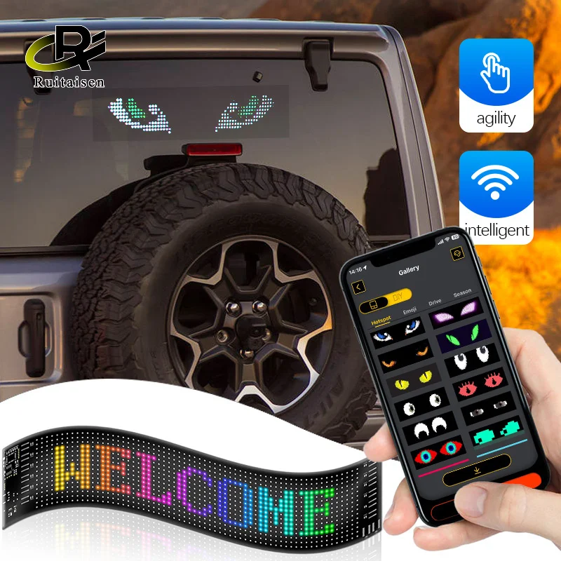 Car LED Matrix Pixel Panel DIY RGB LIghting Graffiti Scrolling Text Board Windshield Advertising Screen Bluetooth APP Control