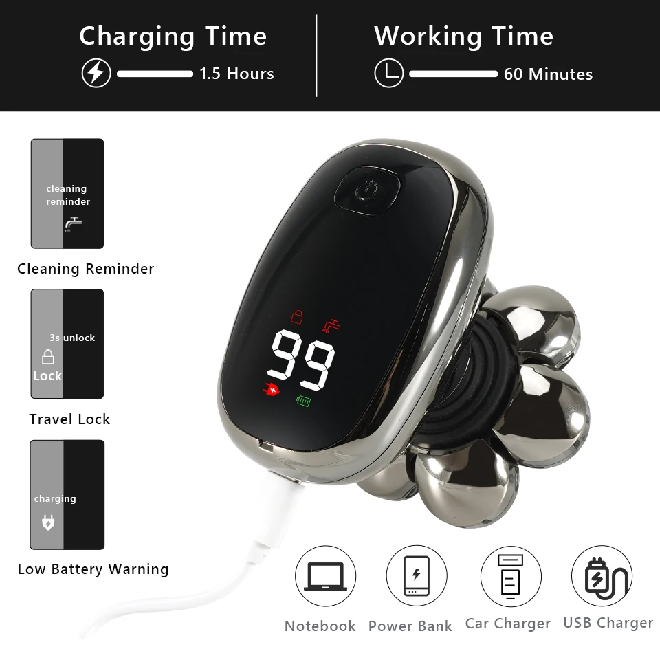 Мужская электробритва 5 в 1, 7D с плавающей головкой, водостойкая перезаряжаемая бритва для бритья, триммер для волос в носу, бритва для влажной и сухой лысы, косметический набор