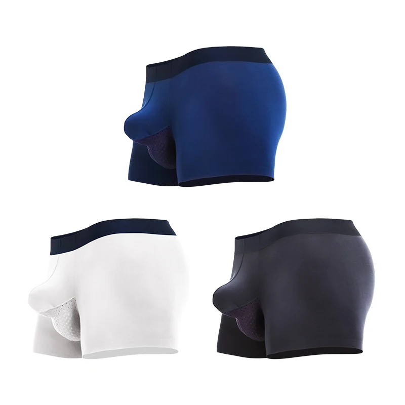 3 قطع ملابس داخلية للرجال، سراويل مسطحة منفصلة جافة ورطبة للرجال، نمط سفلي من الحرير الجليدي القابل للتنفس، دعم الصفن