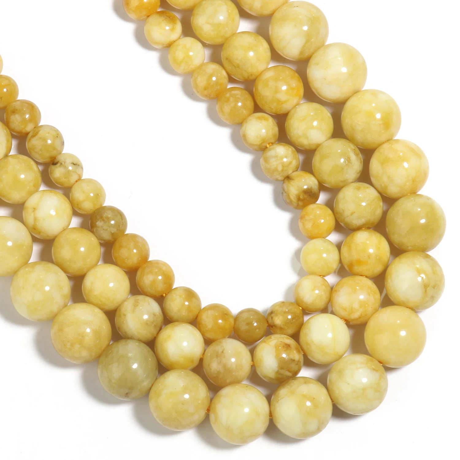 6/8/10mm Natural Jade Beads Yellow Chalcedony Stone Round Smooth for Jewelry Making DIY Bracelet Loose Spacer Beads Accessories