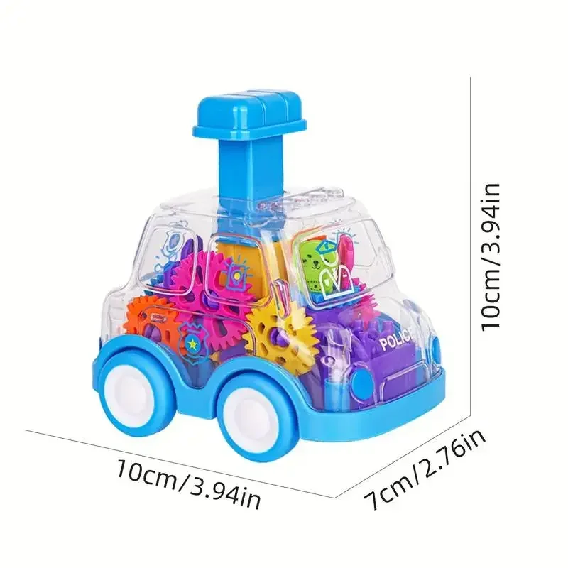 Cute Walking Transparent Gear Car for Kids Police School Bus Press Toy Car Pull Back Car Cartoon Vehicles Toys For Children Gift