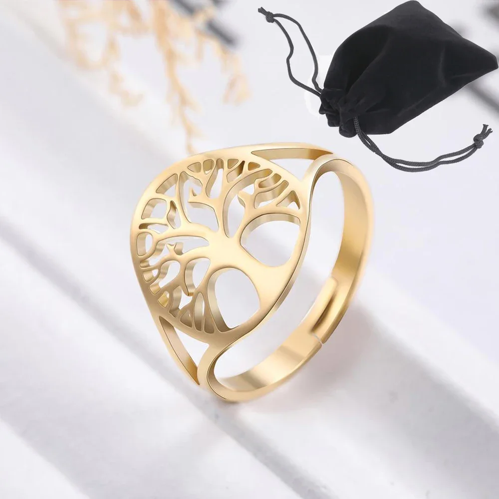 Skyrim Tree of Life Ring Stainless Steel Gold Color Adjustable Finger Rings Amuelt Jewelry Anniversary Gifts for Women