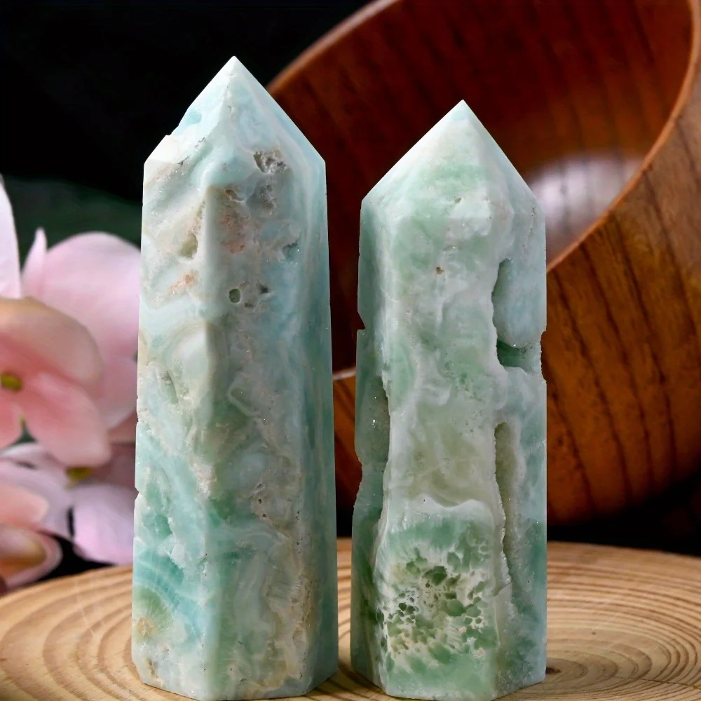1pc Blue Hemimorphite Standard Tower, Sky Blue Aragonite, Quartz Crystal Obelisk, Natural Blue Heterogeneous Mineral