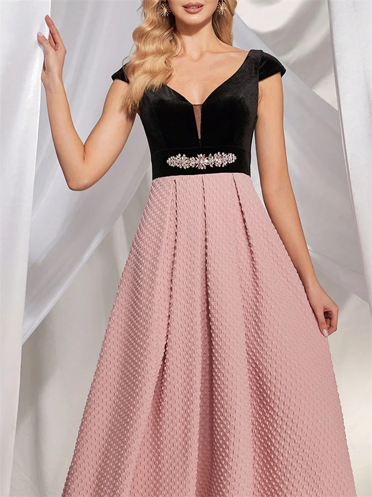 Lucyinlove Elegante abito da sera formale per le donne Lusso 2025 Profondo scollo a V Prom Party Abito verde Lunghezza pavimento Abiti rosa