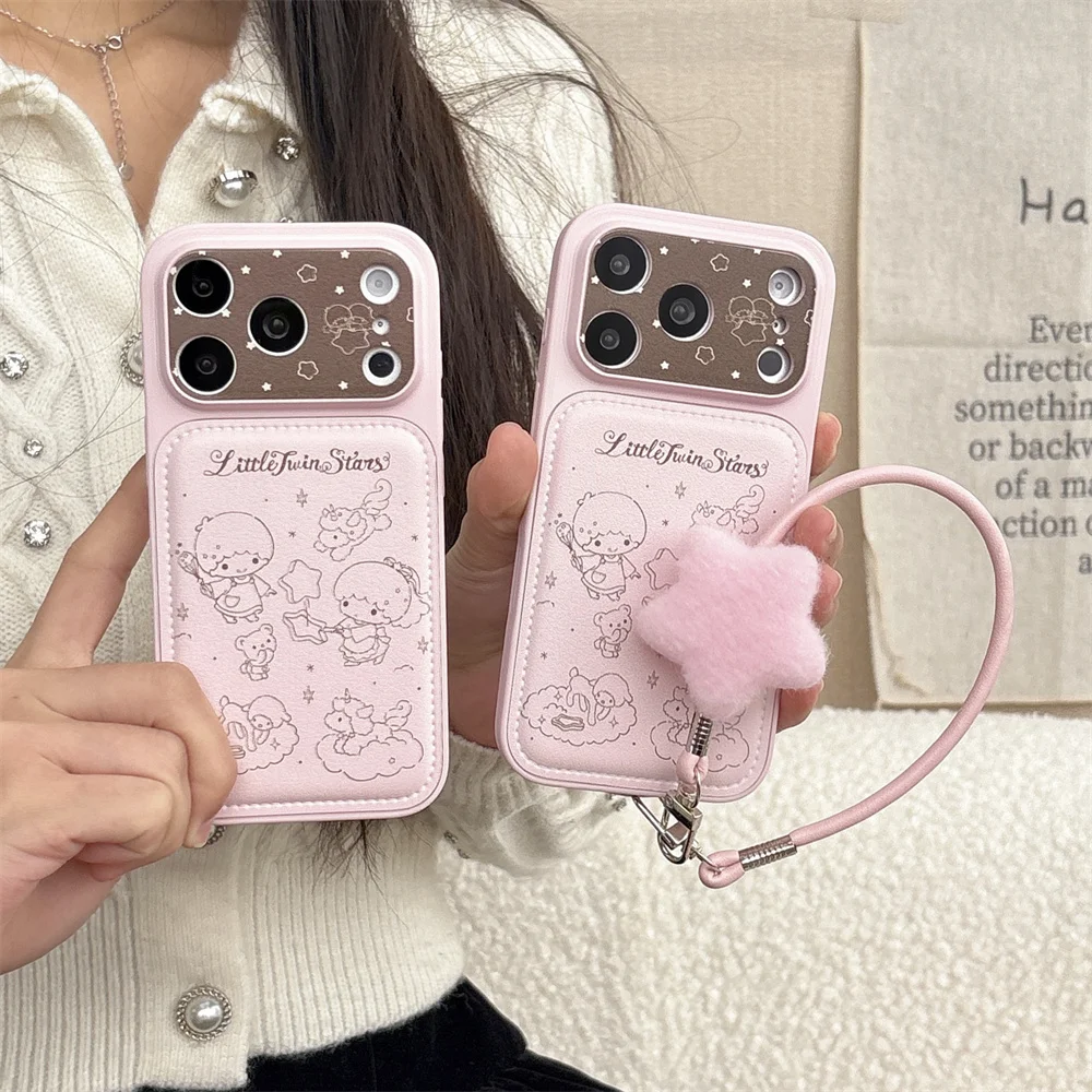 

Korean Cartoon Line Gemini Phone Case for iPhone 16 14 13 15 17 Pro Max Cover with Strap Cute Shockproof Cases For Apple 16 Max