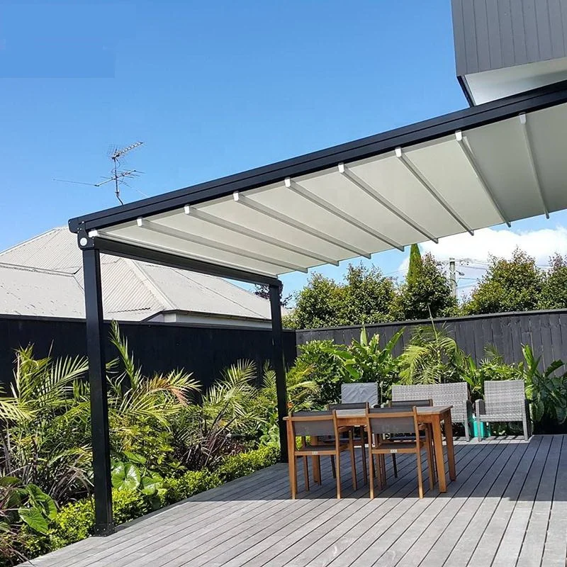PVC Roof Motorized Canopy Outdoor Pergola Eco-Friendly Feature Aluminum Alloy Frame with Coating Wood and Metal Options