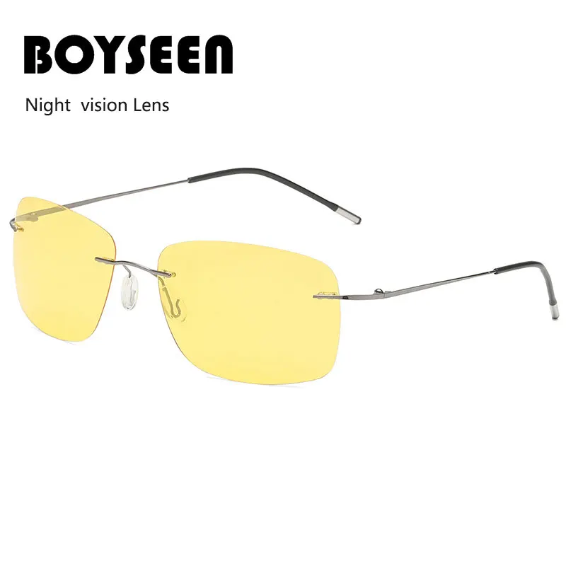 Titanium Frameless Polarized Sunglasses Driver Driving Night Vision Goggle Folding Ultra Light Color Film Titanium Sunglasses