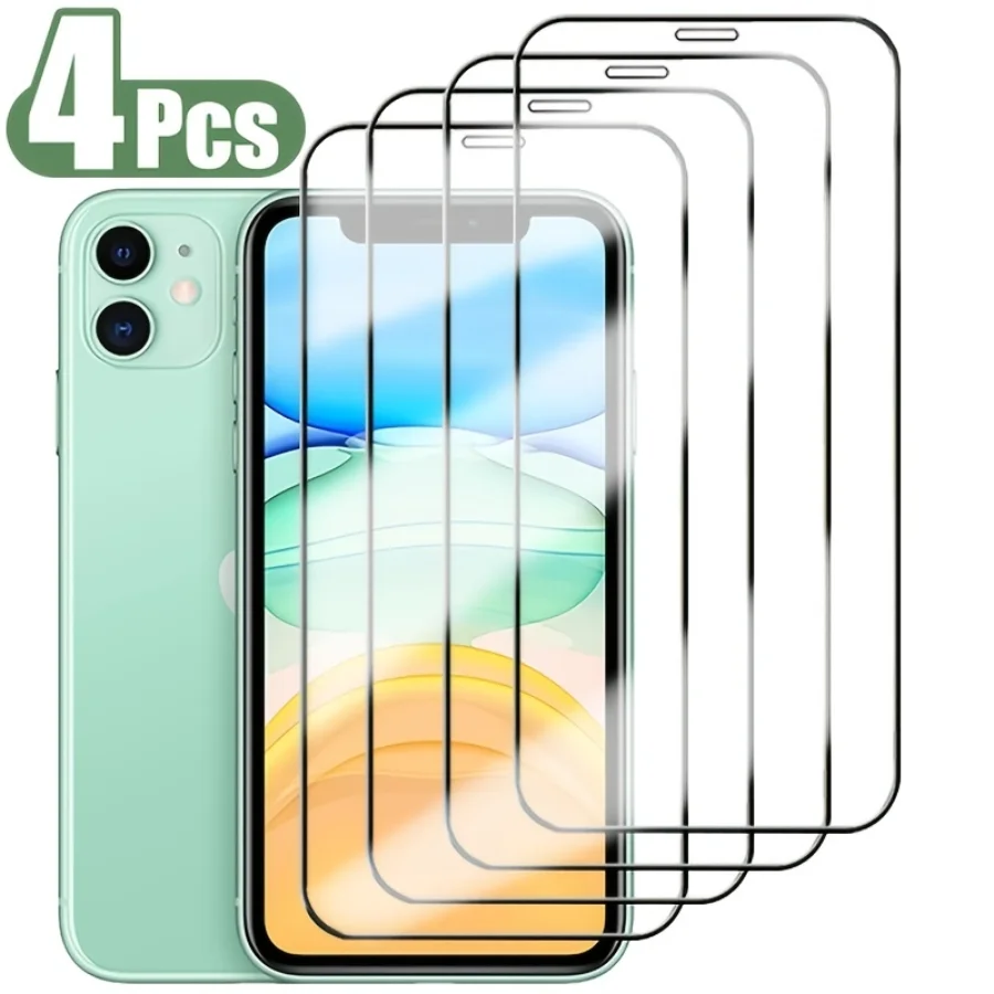 4pcs Full Cover Screen Protector For IPhone11 12 13 14 Pro Max Tempered Glass For IPhone 7 8Plus X XR XS Max SE 20 22 Glass