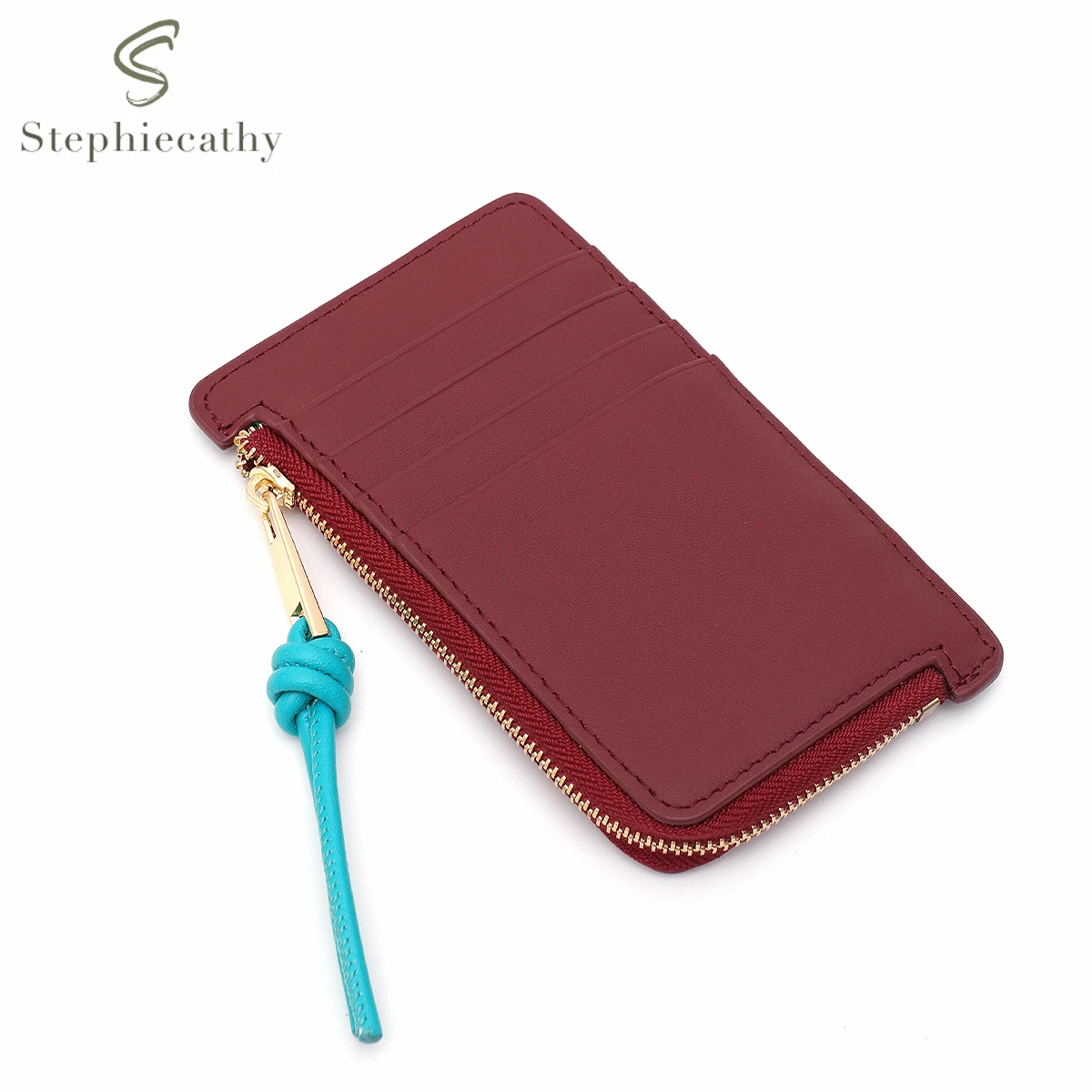 SC Fashion Women Real Leather Slim Card Holder Color Block Zip Pocket Cards Coins Cash Portable Daily Coin Purse Small Wallet