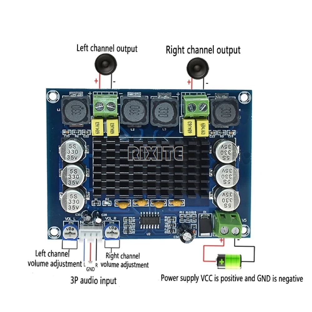 2*120W TPA3116D2 디지털 오디오 고전력 증폭기 보드 듀얼 채널 스테레오 클래스 D 오디오 전력 증폭기 모듈 DC 12V 24V