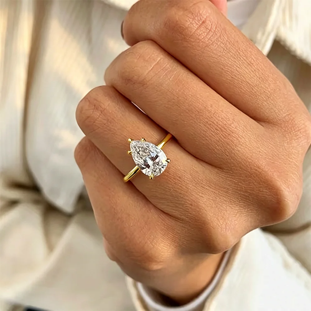 COSYA 1-5CT Pear Cut Moissanite Diamond Ring for Women 925 Silver Plated 18K Gold Waterdrop Solitaire Wedding Band Fine Jewelry