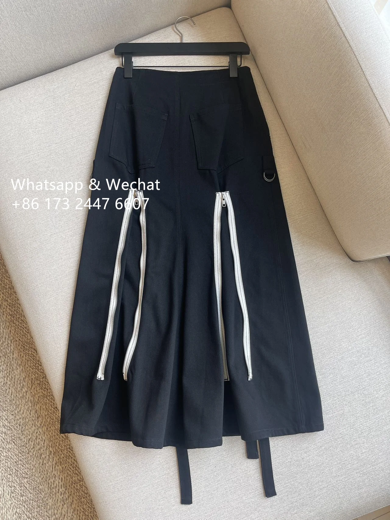 L1mi F*eu  Autumn/Winter Women Midi Skirt Cotton Solid Color Ankle-Length High Waist Casual Ribbon Zipper-Deco