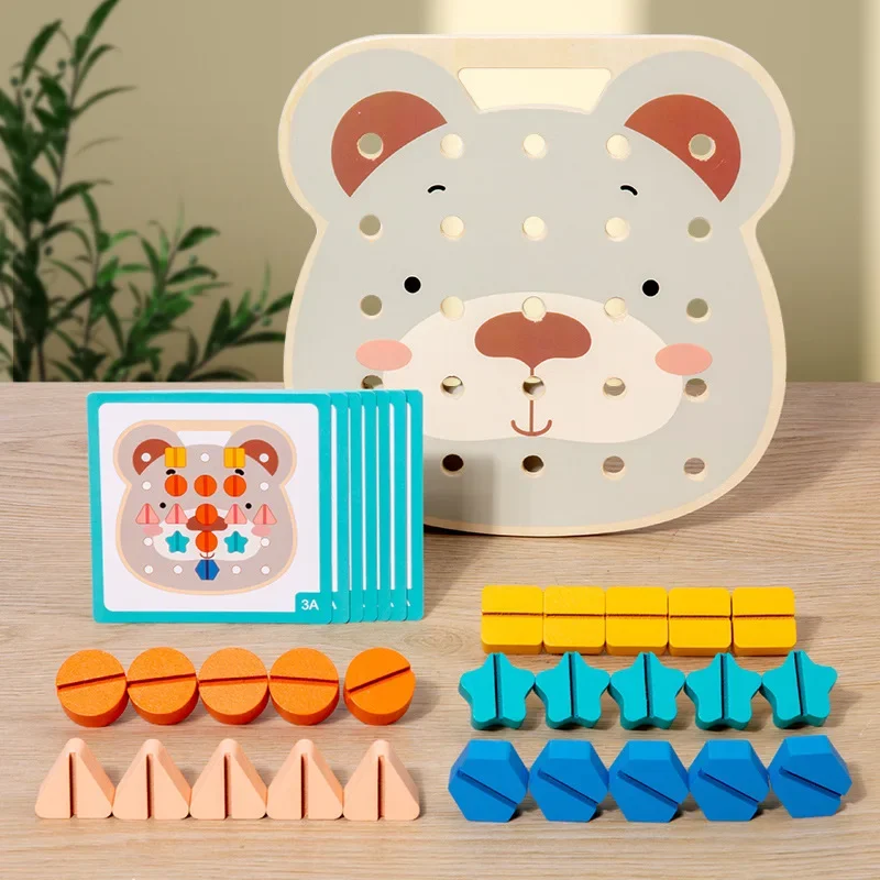 Wooden Nuts Shape Matching Screw Puzzle Toys Montessori Building Bricks Toy Shape Color Recognize Educational Pretend Play Games