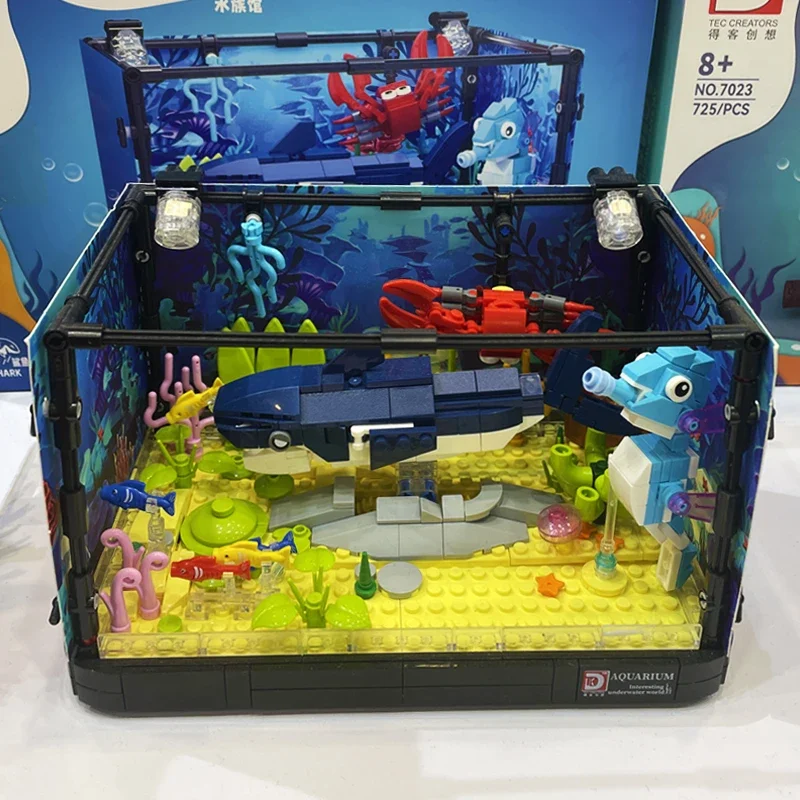 Ideas Series Aquarium Marine Animals Building Blocks Creative Expert Crab And Shark Fish Tank Model Bricks Toys For Kid Gift MOC