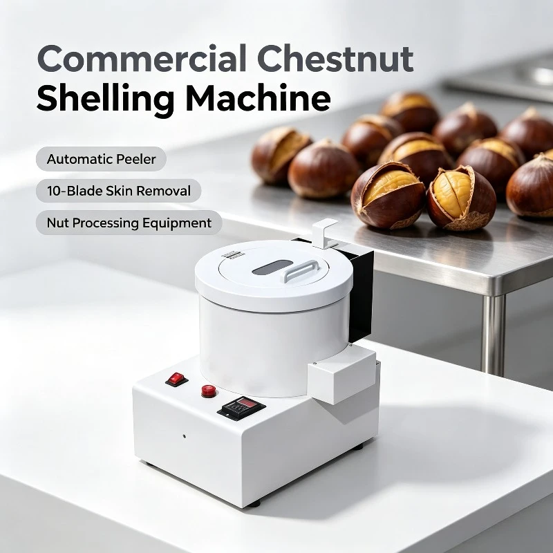 Chestnut Peeler, Commercial Chestnut Shelling Machine, 10-Blade Skin Removal Equipment for Nut Processing & Food Handling