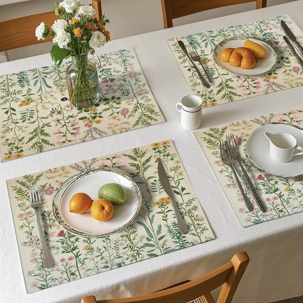 Home Decor Placemat, Pastoral Floral Pattern Table Mat, Plate Protector for Kitchen Dining, Daily & Wedding Table Decoration