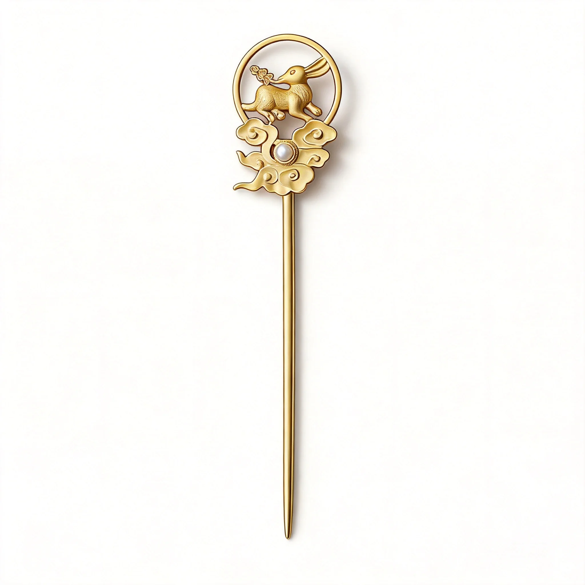 Chinese Traditional Lucky Rabbit Auspicious Cloud Gold Plated Hair Stick Faux Pearl Women Ethnic Hairpin Hanfu Cheongsam Accesso