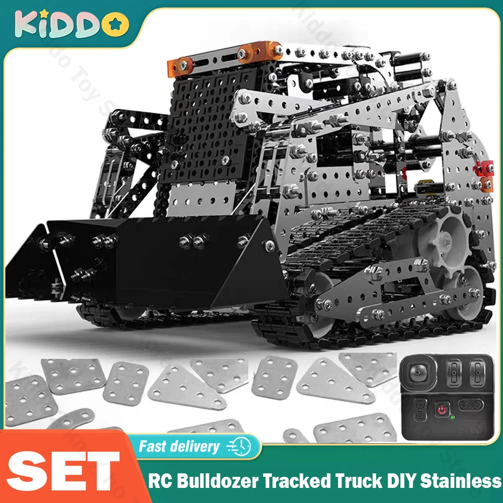 RC Bulldozer Tracked Truck DIY Stainless Steel Assembled SW (RC) 008 2.4G Remote Control 10 Channels Puzzle Building Block Toys