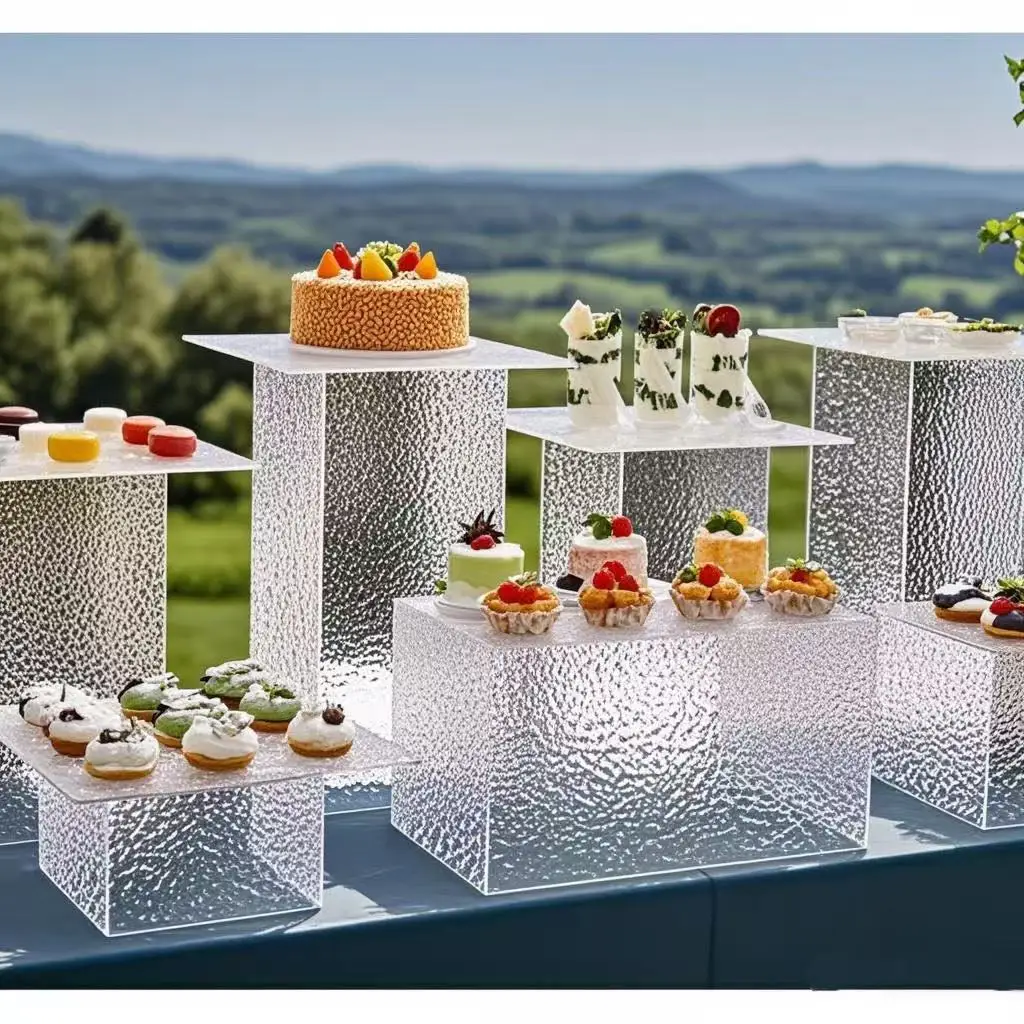 5-11pcs Acrylic Column Dessert Table Buffet Trays Cupcake Rack Wedding Banquet Cake Cookies Sushi Bread Fruits Tea Break Stand