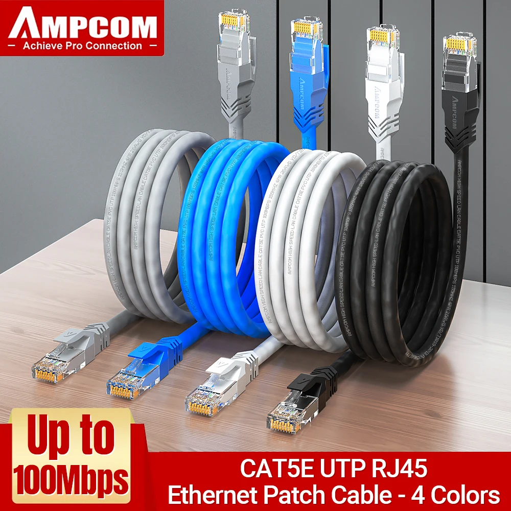 AMPCOM Cable Ethernet RJ45, Cable Lan Cat5e, CAT 5e UTP, Cable de red RJ 45, Cable de parche para computadoras de escritorio, computadora portátil, módem, enrutador