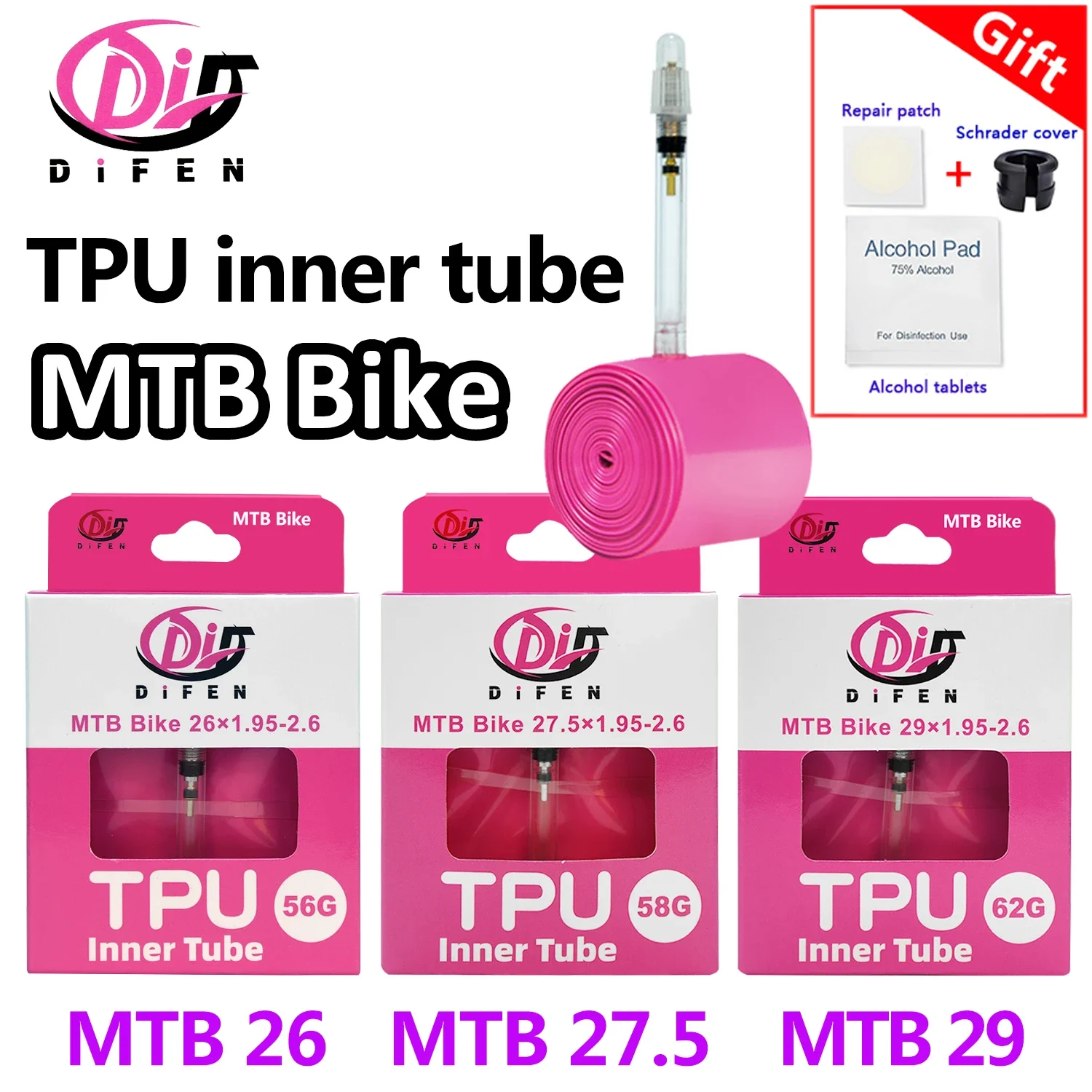 Difen  TPU MTB Bike Inner Tube Camera 29 26 27.5 29x1.95 2.0 2.1 2.2 2.3 2.4 2.5 2. 6 Inch Mountain Bicycle Tire pneu 29er