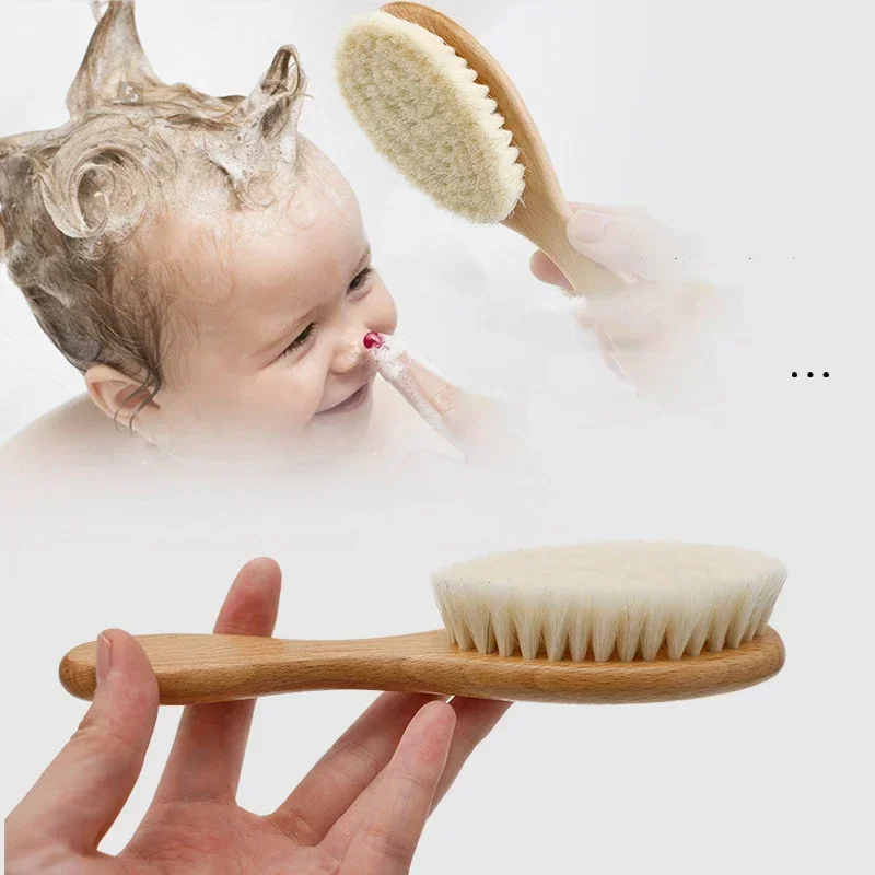 Peine de pelo de madera para recién nacido, peine de lana Natural, cepillo para el pelo, masajeador de cabeza infantil, accesorios portátiles para niños pequeños para bebé recién nacido