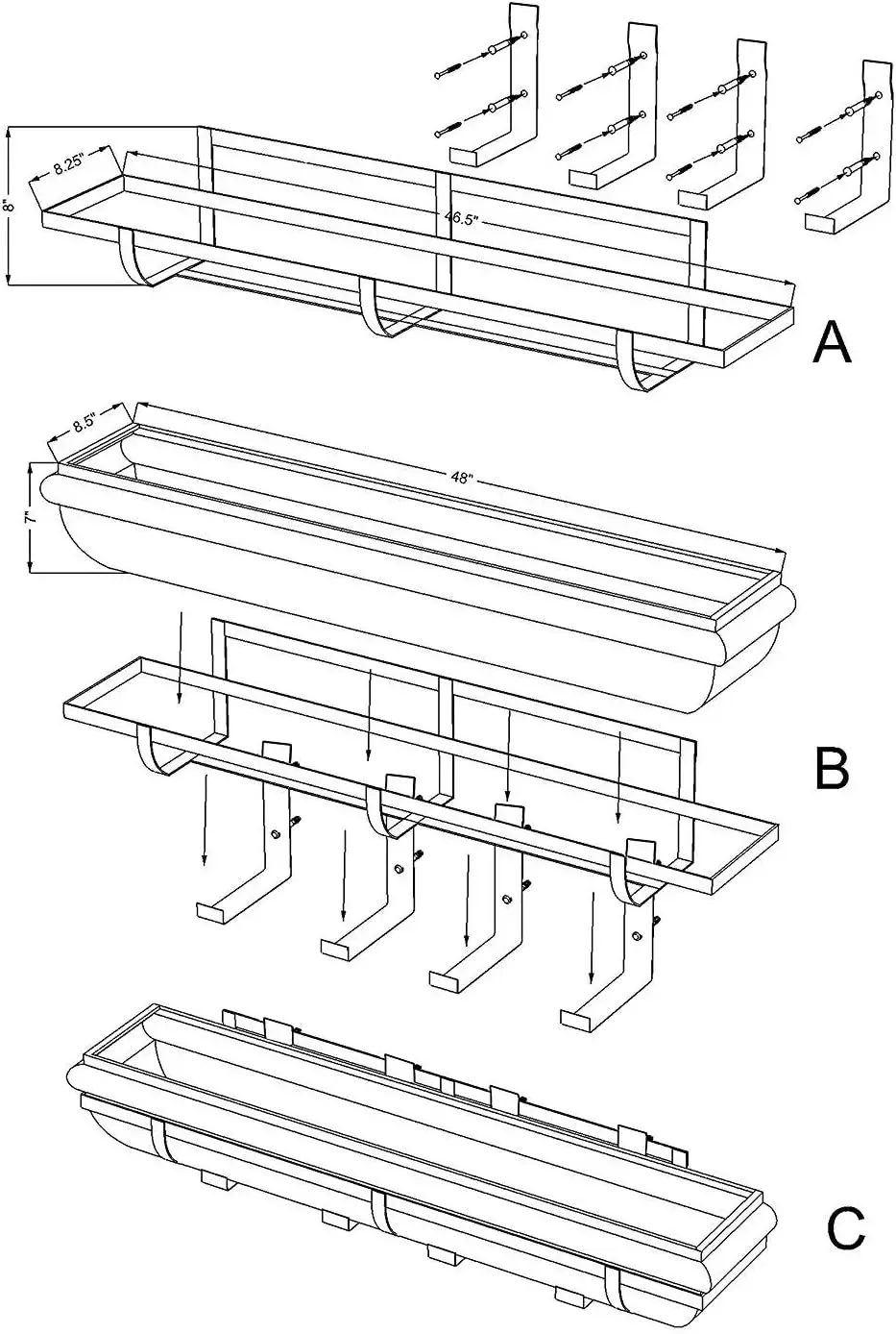 Window Planter Box Rustic Copper Flower Plant Container for Windows Attach to House Deck Balcony Long Rectangular Shape 48 inch