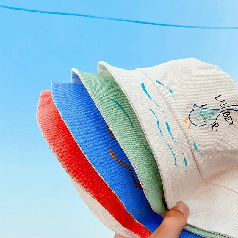 Spring and Summer Children's Fisherman Hat Boys and Girls Hand-painted Graffiti Goose Sun Hat Letter Printing Beach Sun Hat