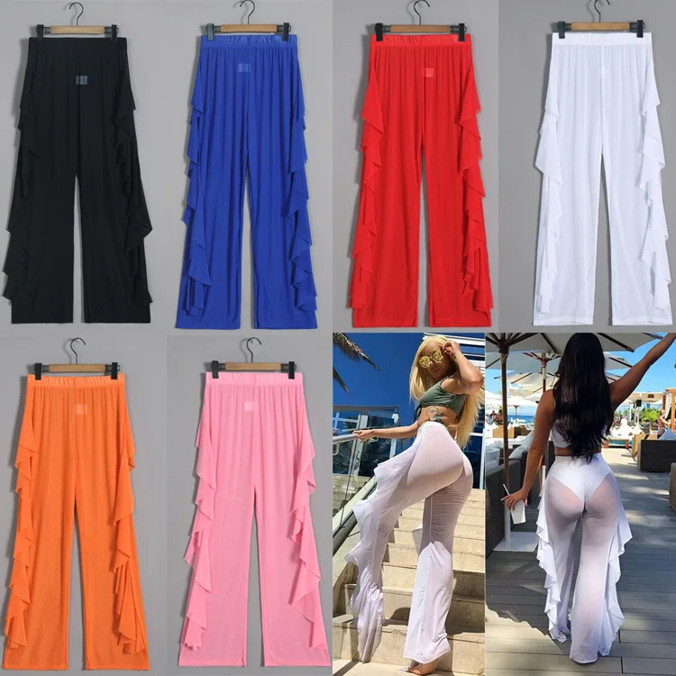 Sexy Casual See-through Beach Lace Pants Women's Cleanfit Low Waist PVC Material Cotton 100% Mid-aged Suitable Umbrella Pants