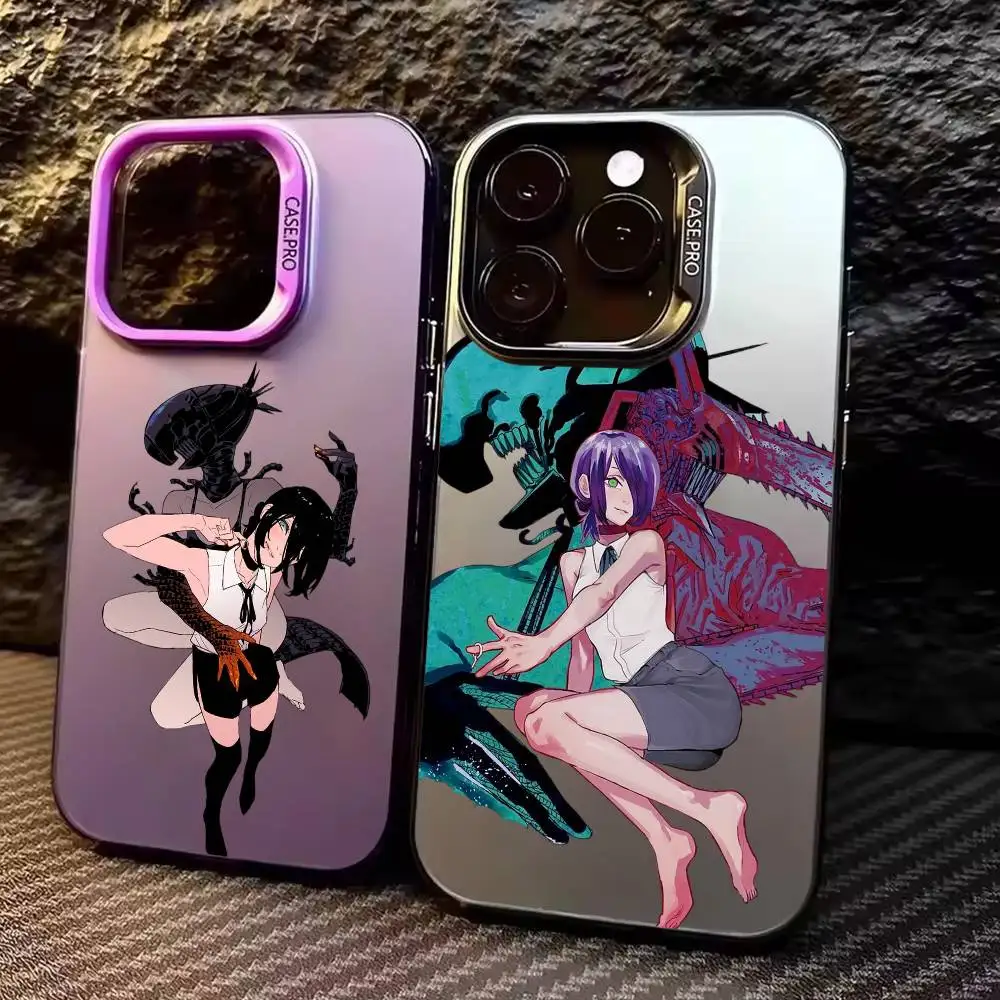 

D-Denji C-Chainsaw Man Phone Case For iPhone17,16,15,14,13,12,11 Plus,Pro Max Colored Silver Plated Inside Cover
