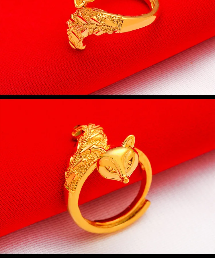 Женское регулируемое кольцо из 24-каратного золота AU999, ретро-лиса, корпус из золота с градиентом, регулируемое ремесло, копия древней монеты