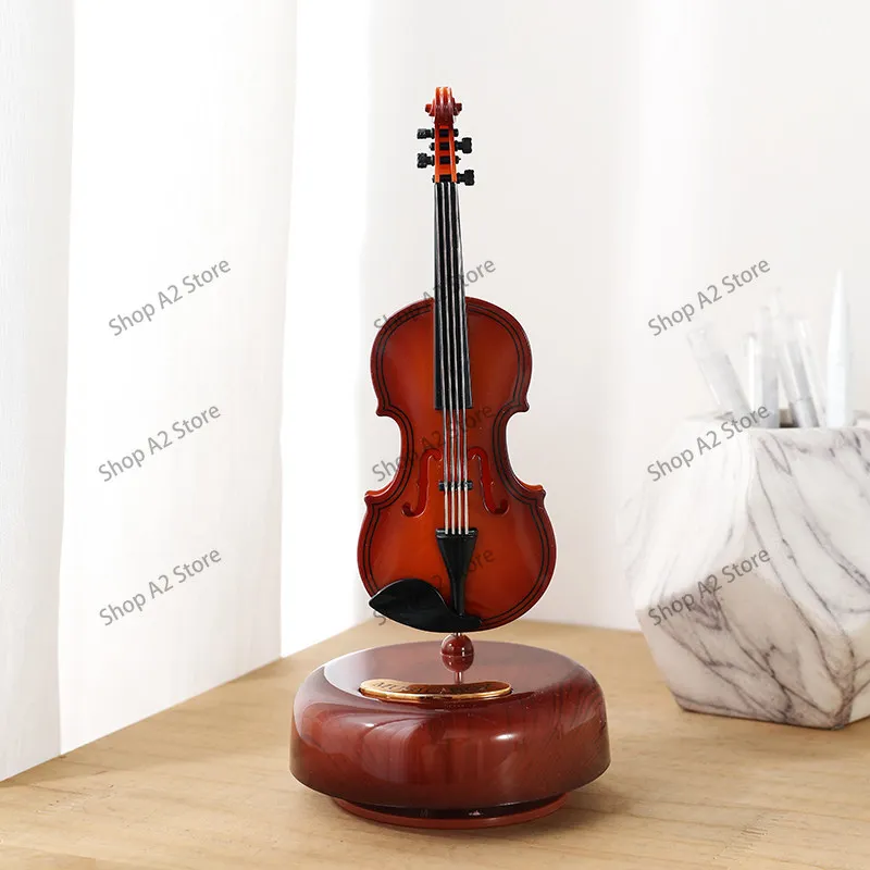 Creative rotating music box guitar violin music box birthday gift children holiday gift living room ornament European style