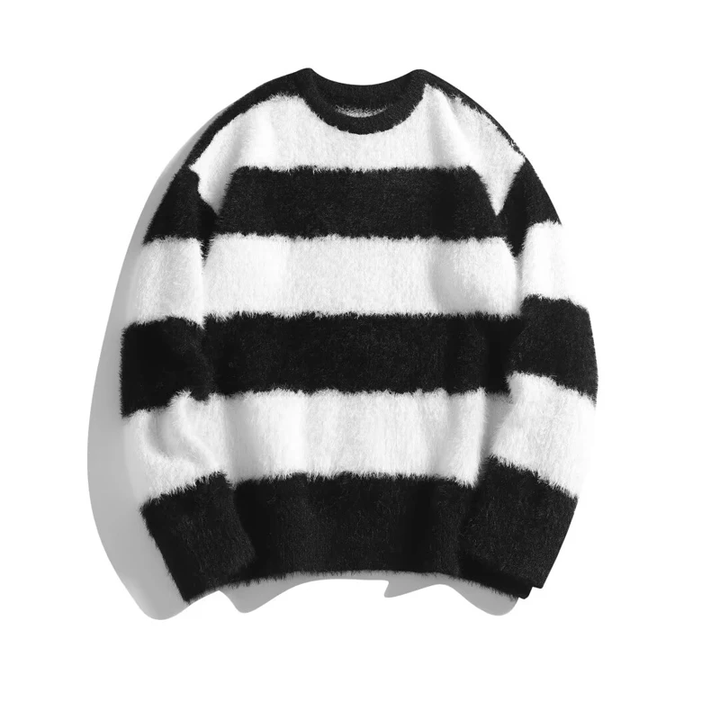 

2024 Men Autumn Winter New Stripe O Neck Knitwear Top Men's Long Sleeve Loose Pullovers Male Streetwear Sweater Tops S131