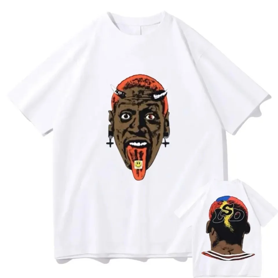 تي شيرت برقبة دائرية مع Dennis Rodman Devil Art Creative - رسومات مستوحاة تتميز بفن الشارع للمعجبين